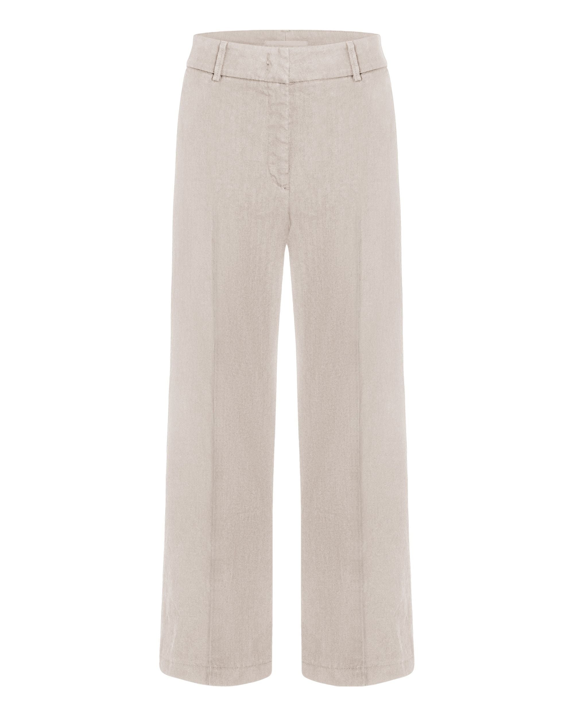 Cambio California Summer Linen bukse i lys beige, detalj av lintekstur og midje med beltestropper