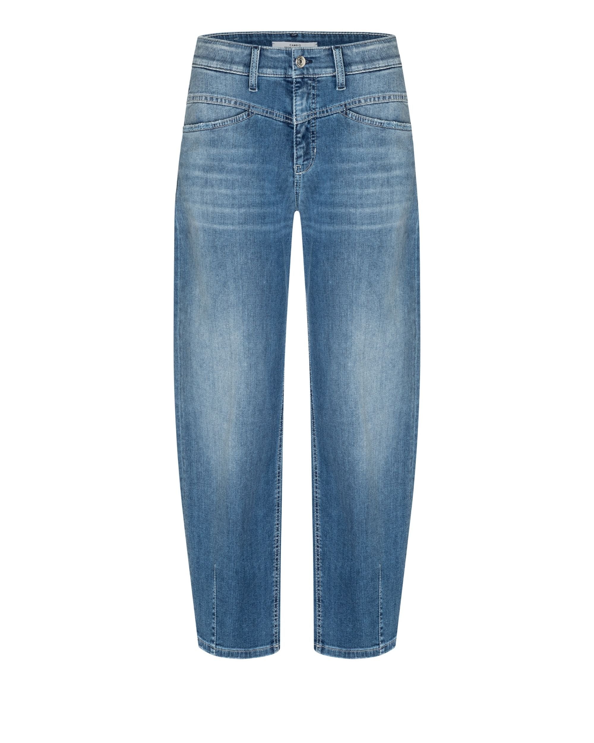 Cambio Elin barrel bukse i utvasket lyseblÄ denim, hÞyt liv, kort ben med splitt nederst, lett ballongform
