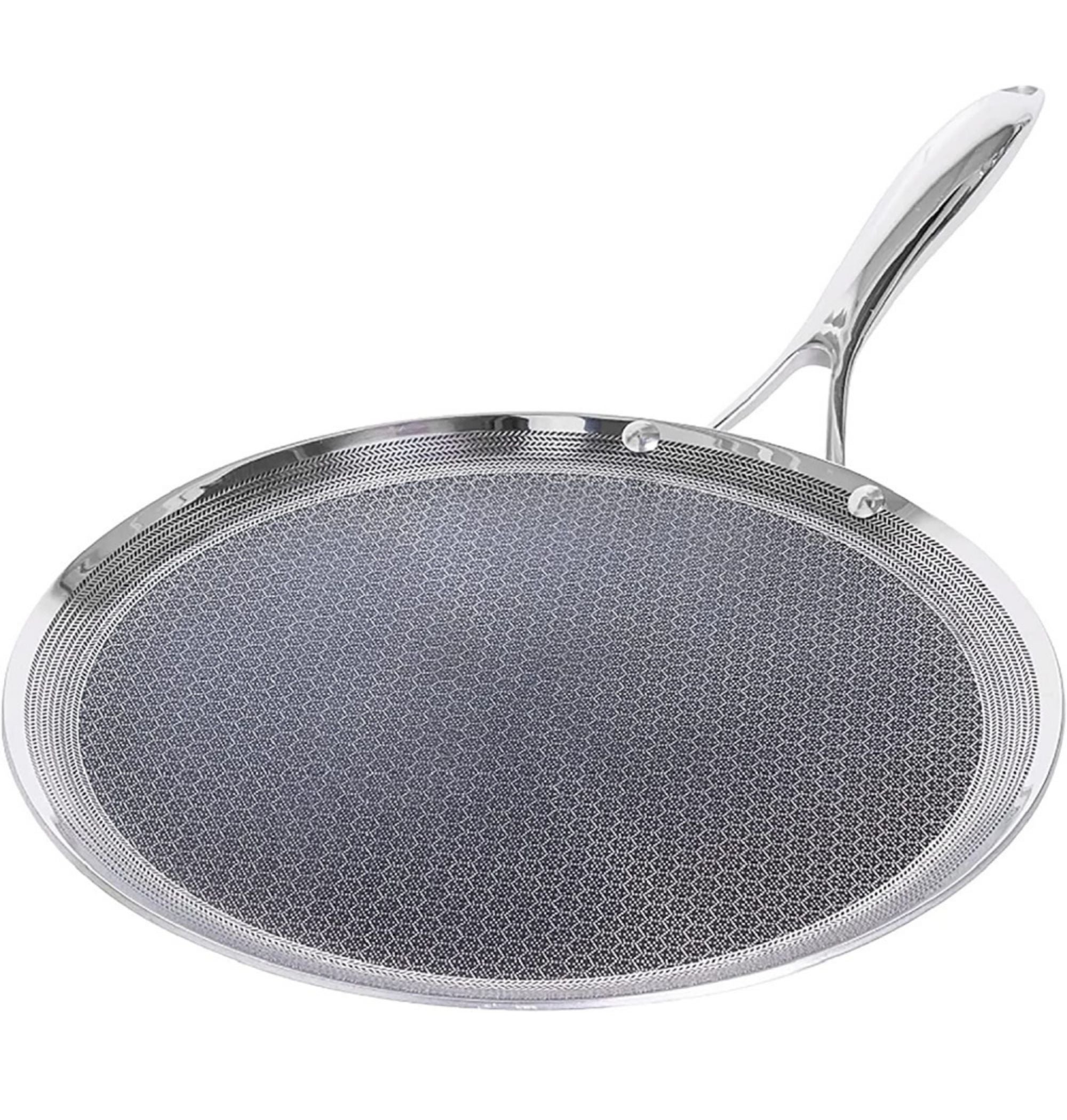 Hexclad Griddle 30 cm stekepanne i sølvfarget metall med mønstret non-stick-belegg og metallhåndtak