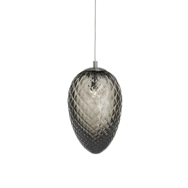 Hadeland Krystallkongle Skoghorn lampe, rÞkgrÄtt munnblÄst krystall med strukturert mÞnster, drÄpeform