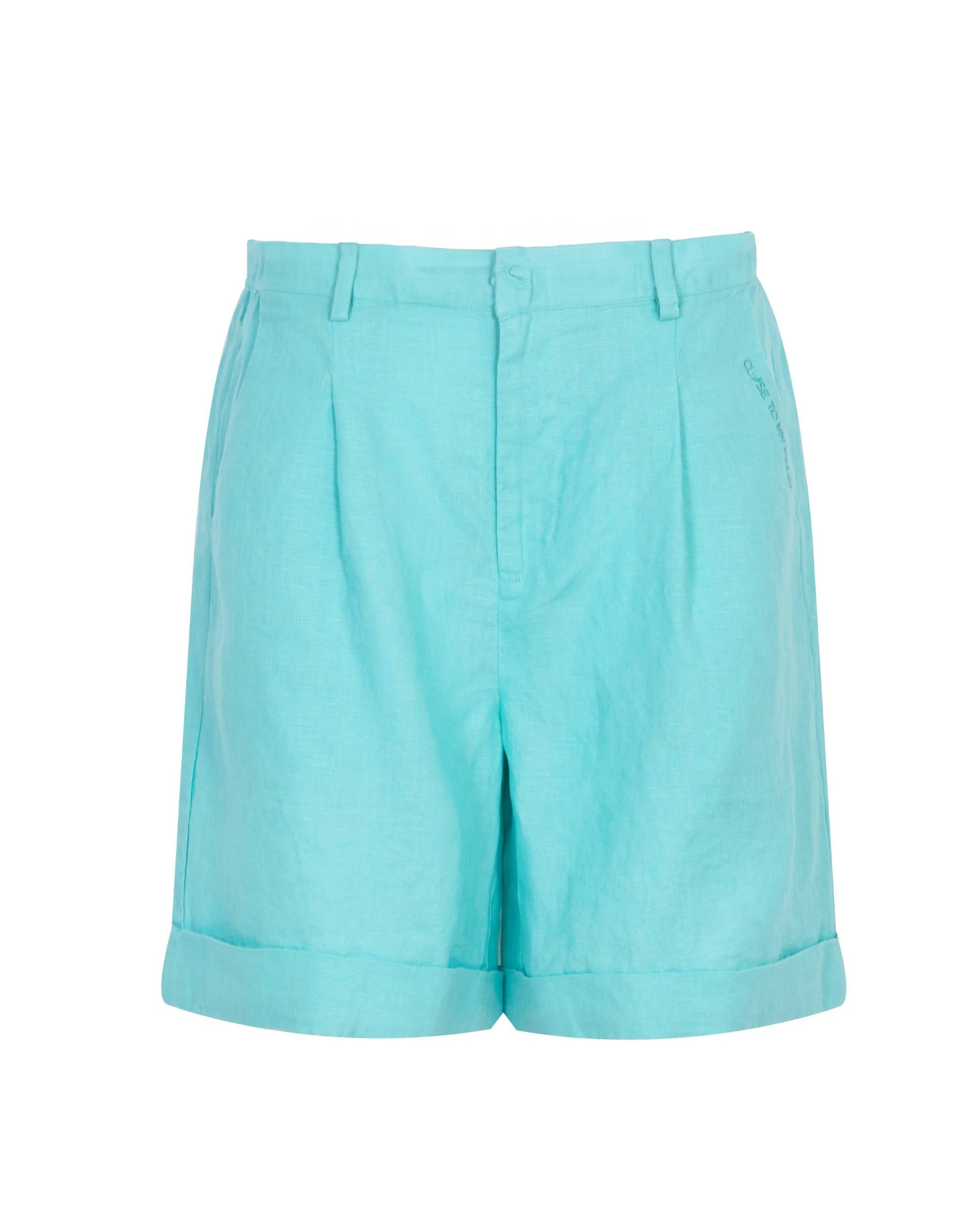 Close to My Heart Lacy linshorts i turkis, med stikklommer, elastisk liv og oppbrett nederst pÄ bena
