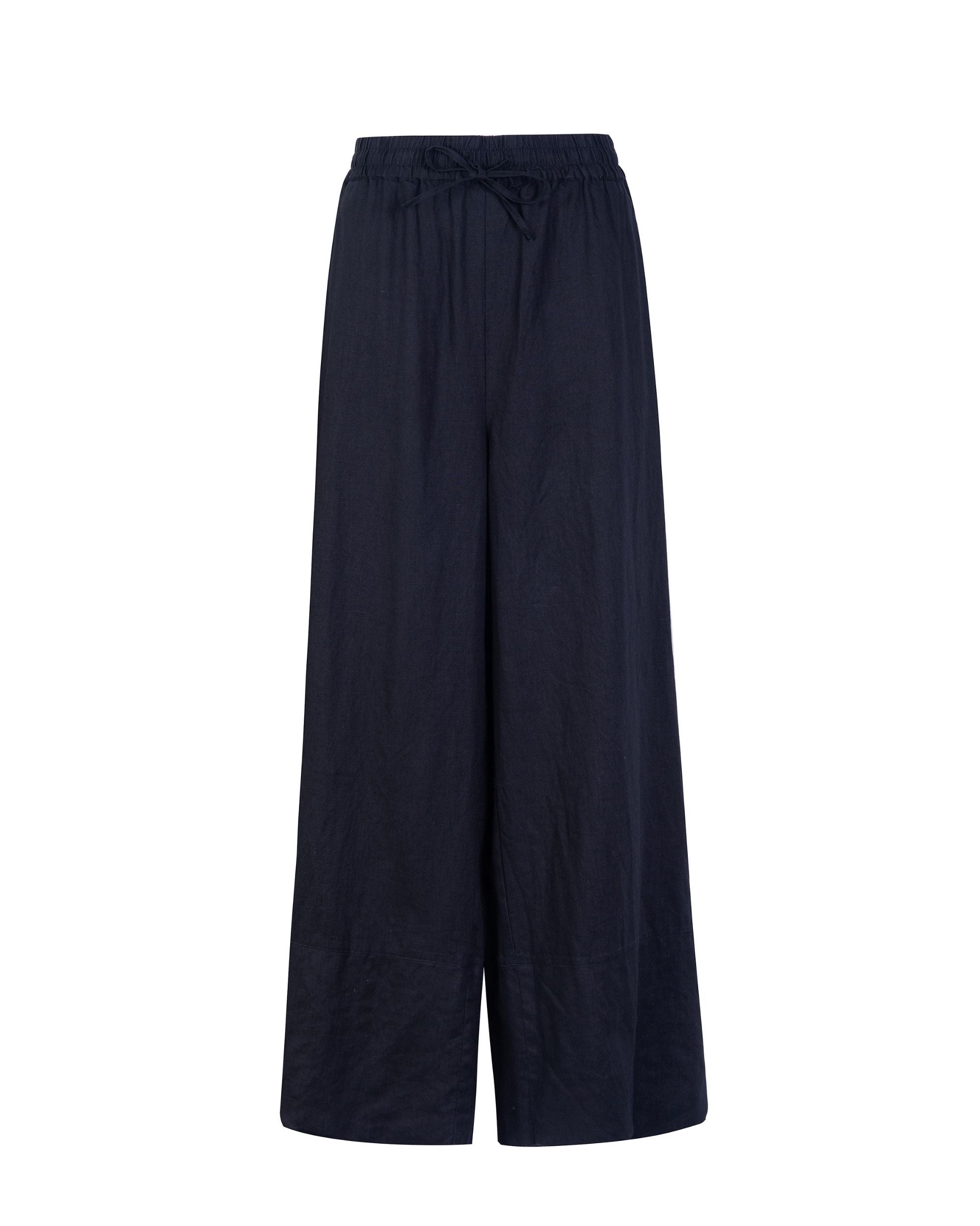 Close to My Heart Lou Wide Pants i mÞrkeblÄ lin, med strikk i livet og knytebÄnd foran, vide ben
