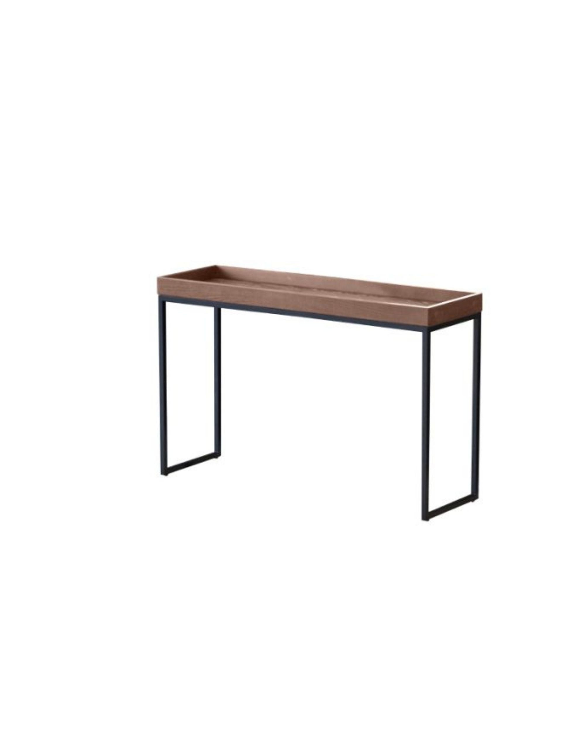 Jan Kurtz Pizzo avlangt kaffebord, side fra langside, sort metallramme med tretopp i brun farge