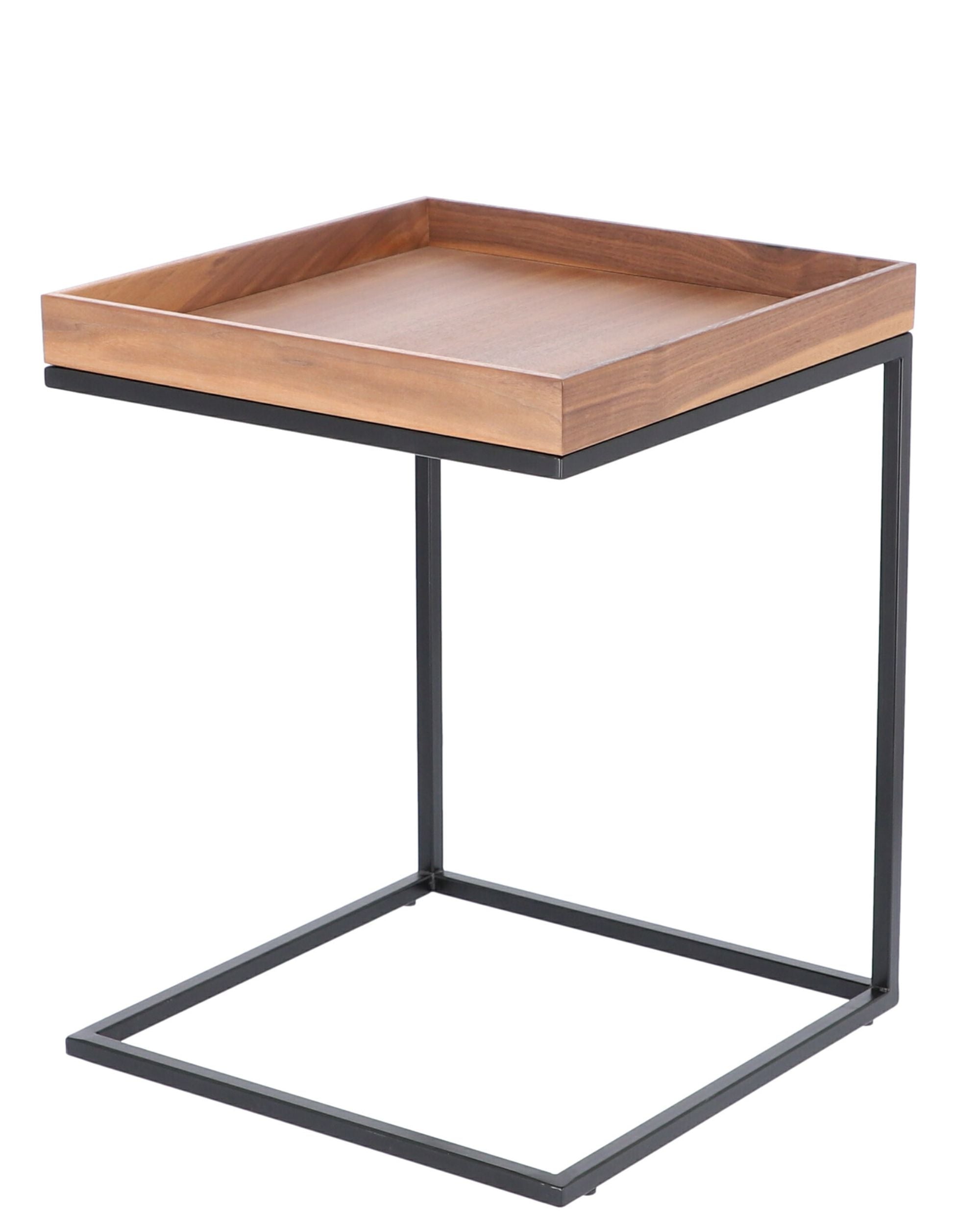 Jan Kurtz Pizzo sidebord detalj: avtagbar rektangulær tretopp som brett, på svart C-formet metallramme