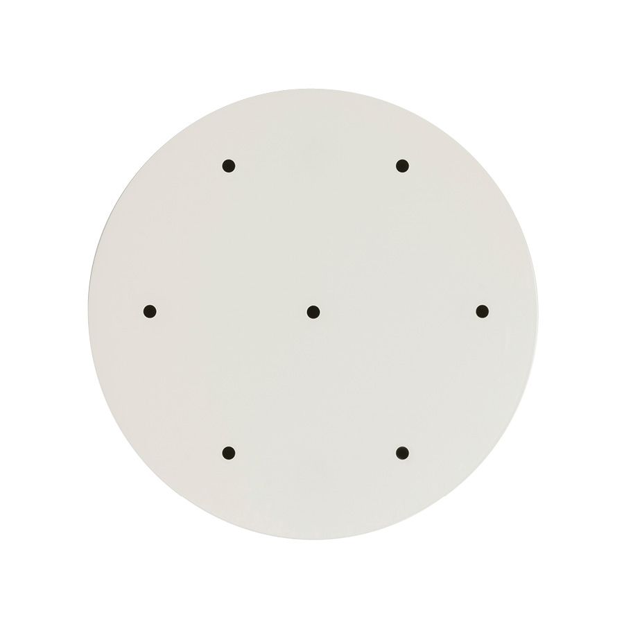 Hadeland Glassverk rund baldakin til taklampe, matt hvit med 7 svarte hull, sett rett ovenfra