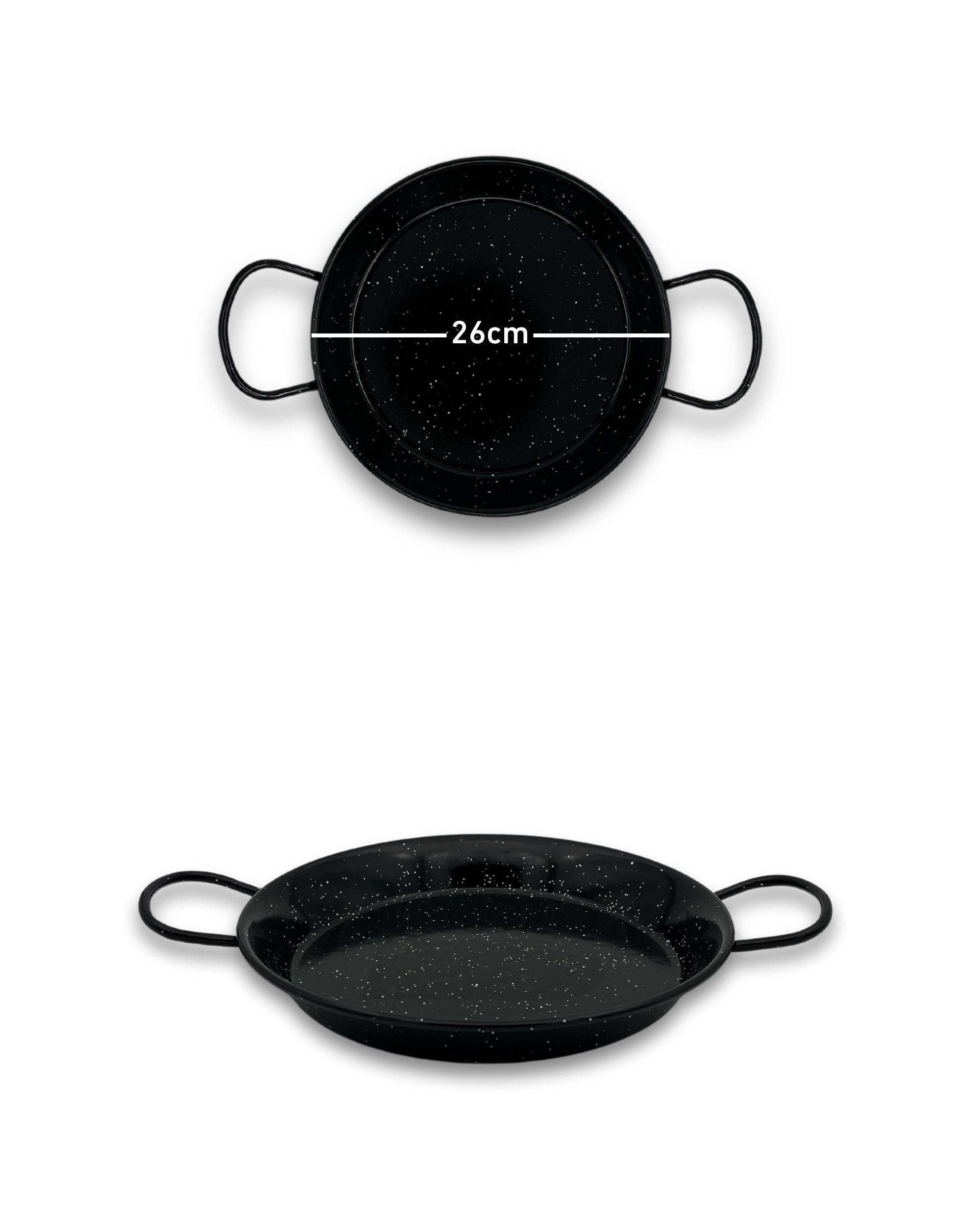 Emaljerte panner med lav kant fra Vaello