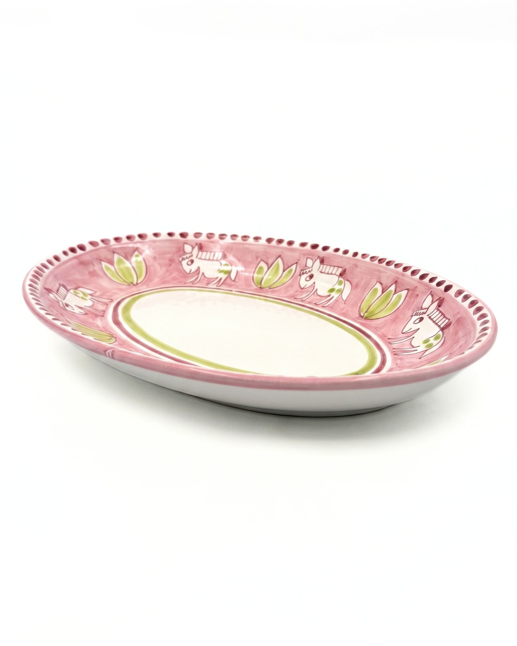 Dipinto Ceramics Amalfi Ovalt fat i rosa håndmalt keramikk med lekent håndverk i Amalfistil-detaljer