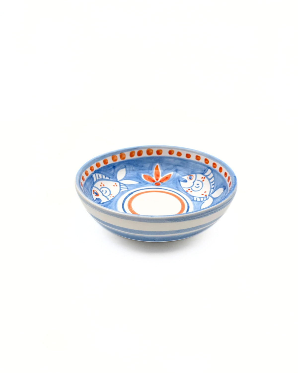 Dipinto Ceramics Amalfi liten bolle, hvit med blå/oransje fiske- og punktmønsterdetaljer
