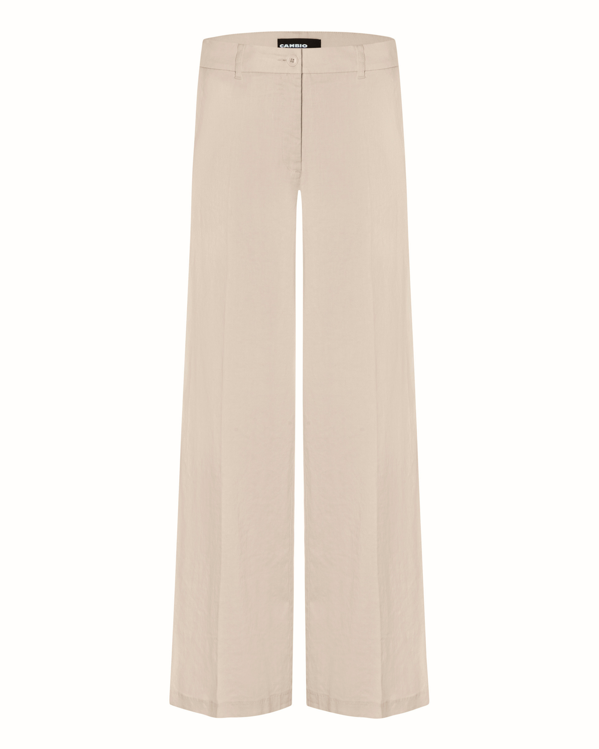 Cambio Adrienne linbukse beige, detalj av liv og vide ben som faller pent, mykt stoff