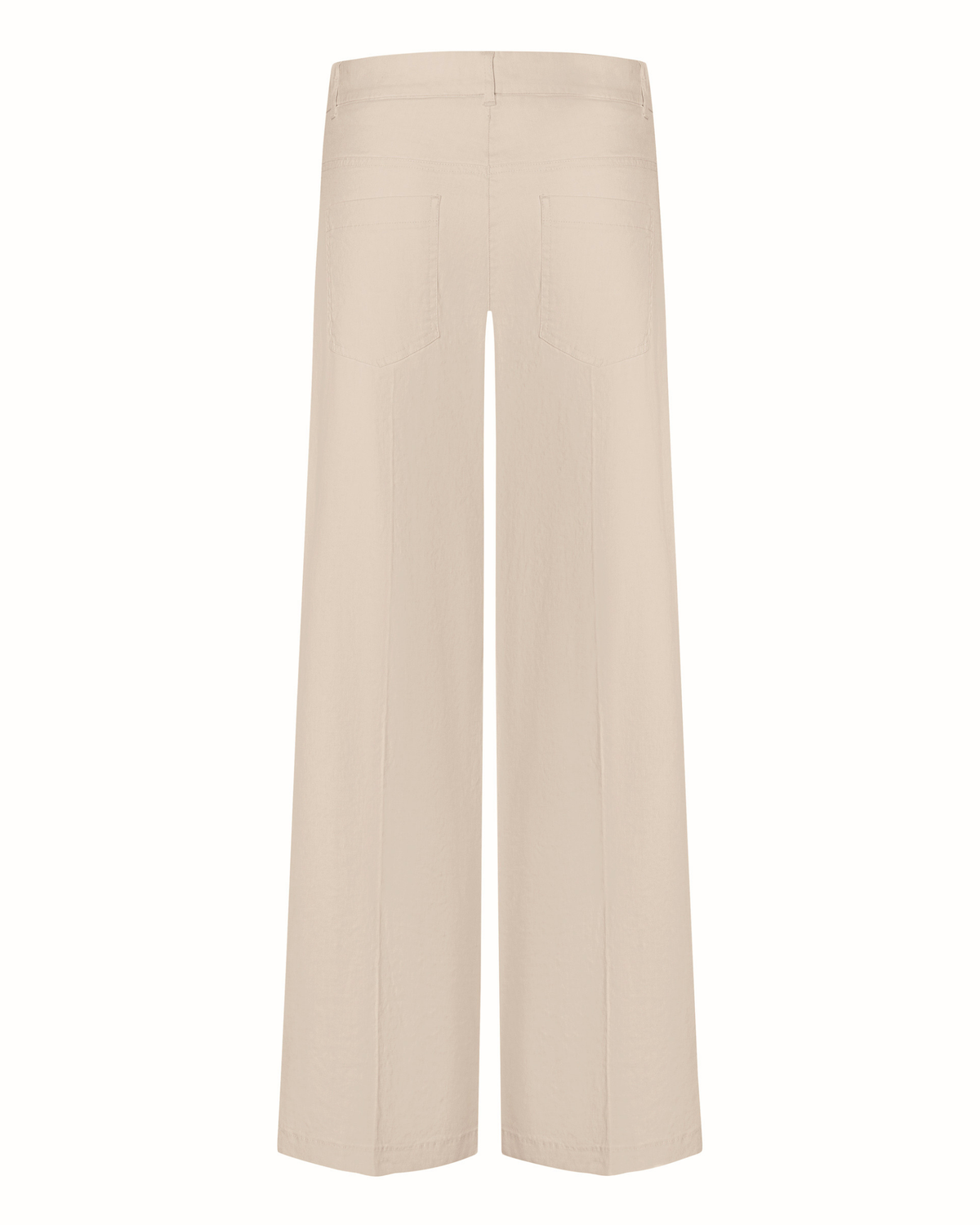 Cambio Adrienne linbukse i lys beige, bakside med vide ben og jukselommer, perfekt sommerplagg i postkassefarge