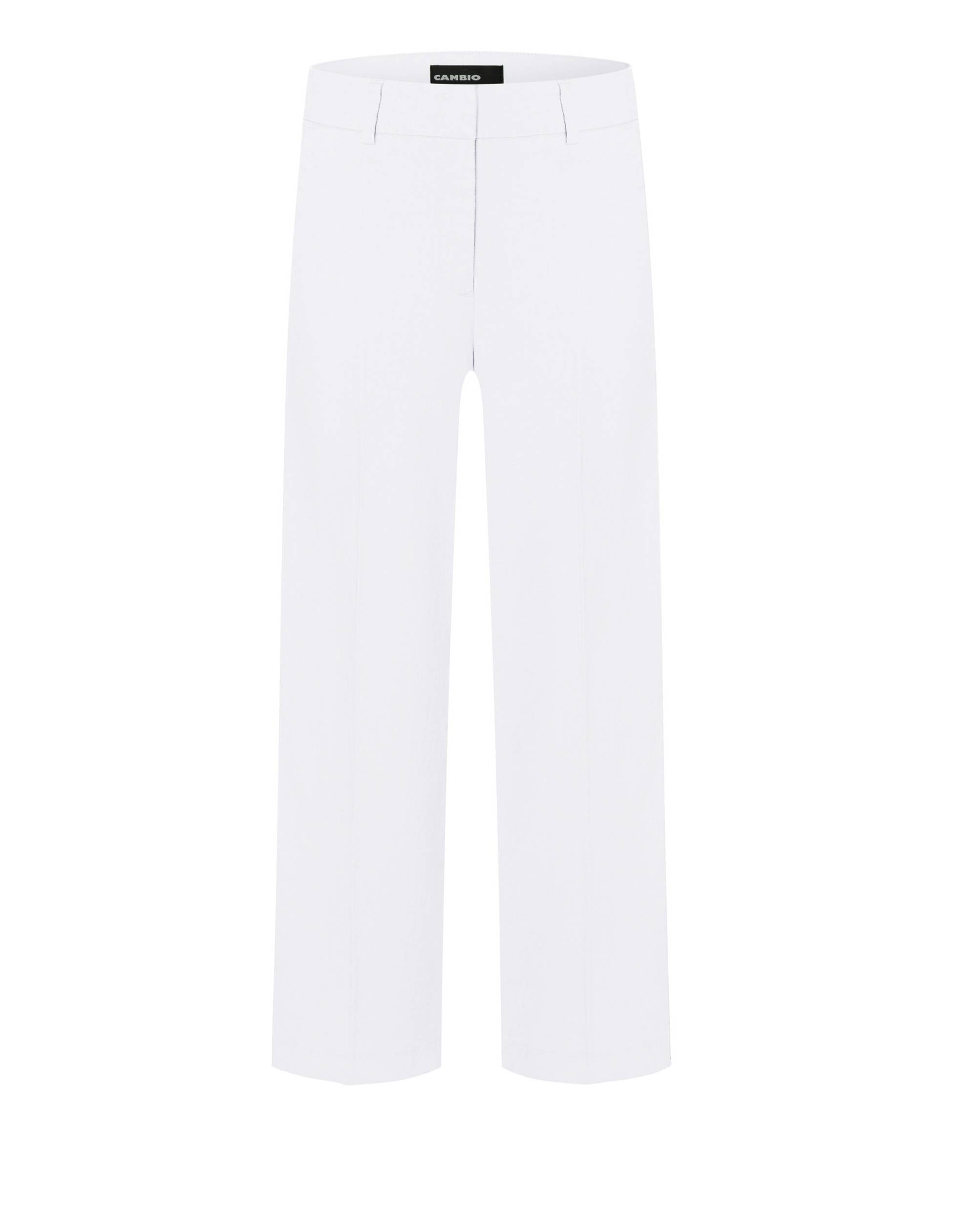 Cambio California Summer Linen bukse i hvit linblanding, rett og lett vid passform, avkortet lengde