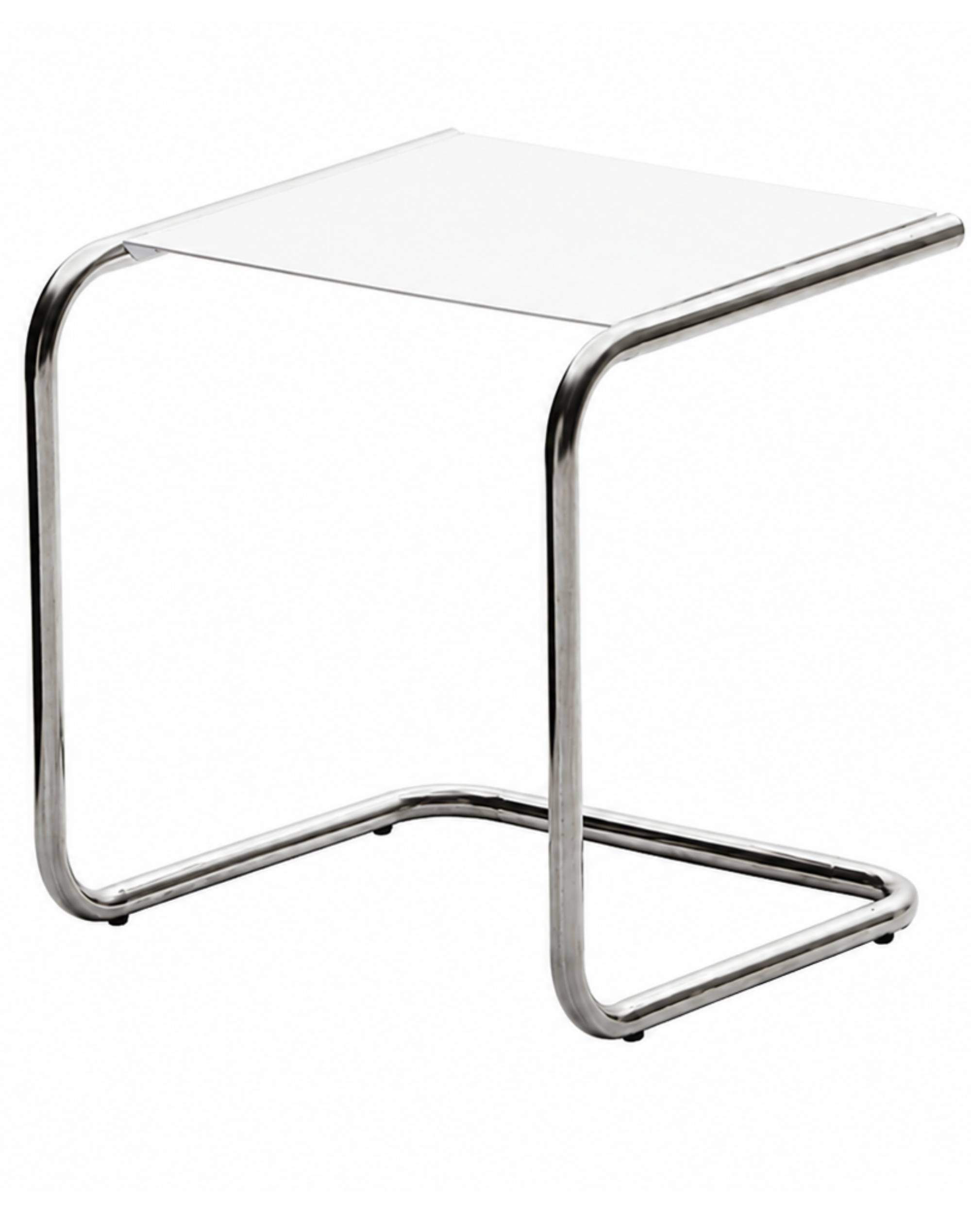 Fiam Club Table hagebord, hvit aluminiumsplatetopp og buet ramme i blankt galvanisert stål.