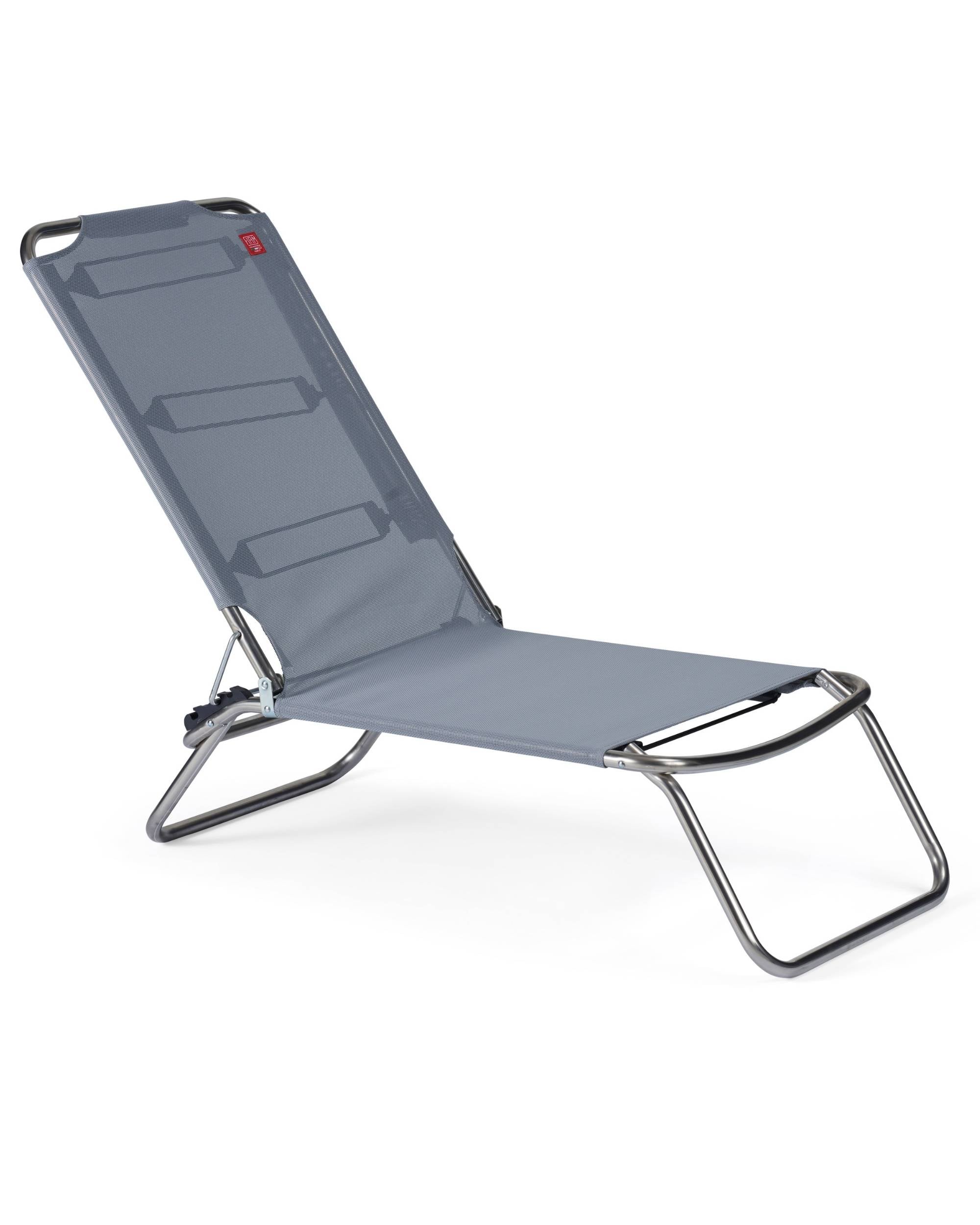 FIAM Jolly strandstol i grå texfil og sølvfarvet aluminium, justerbar for solsenger
