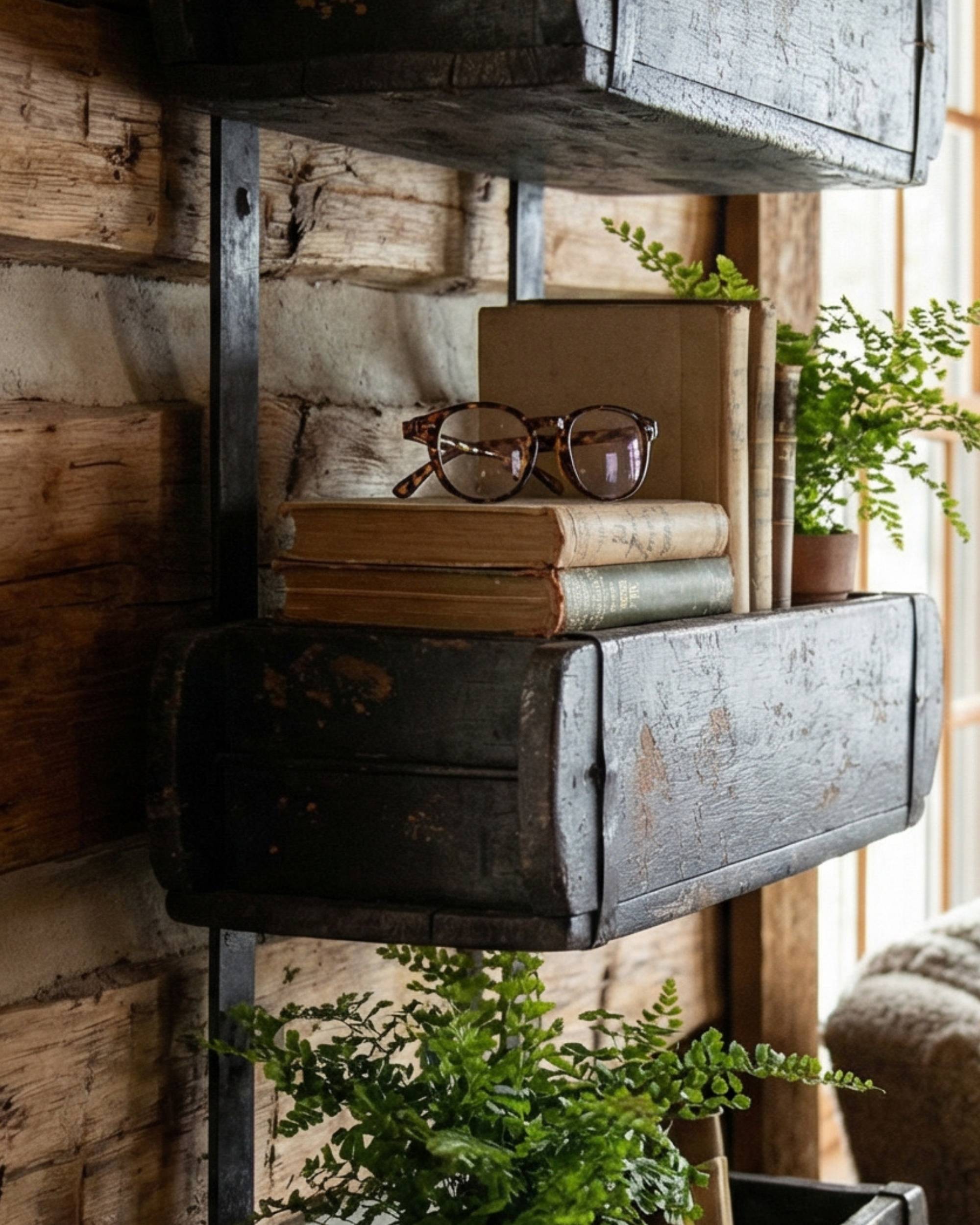 Svart trehylle med tre bokser fra Sjælsø Nordic