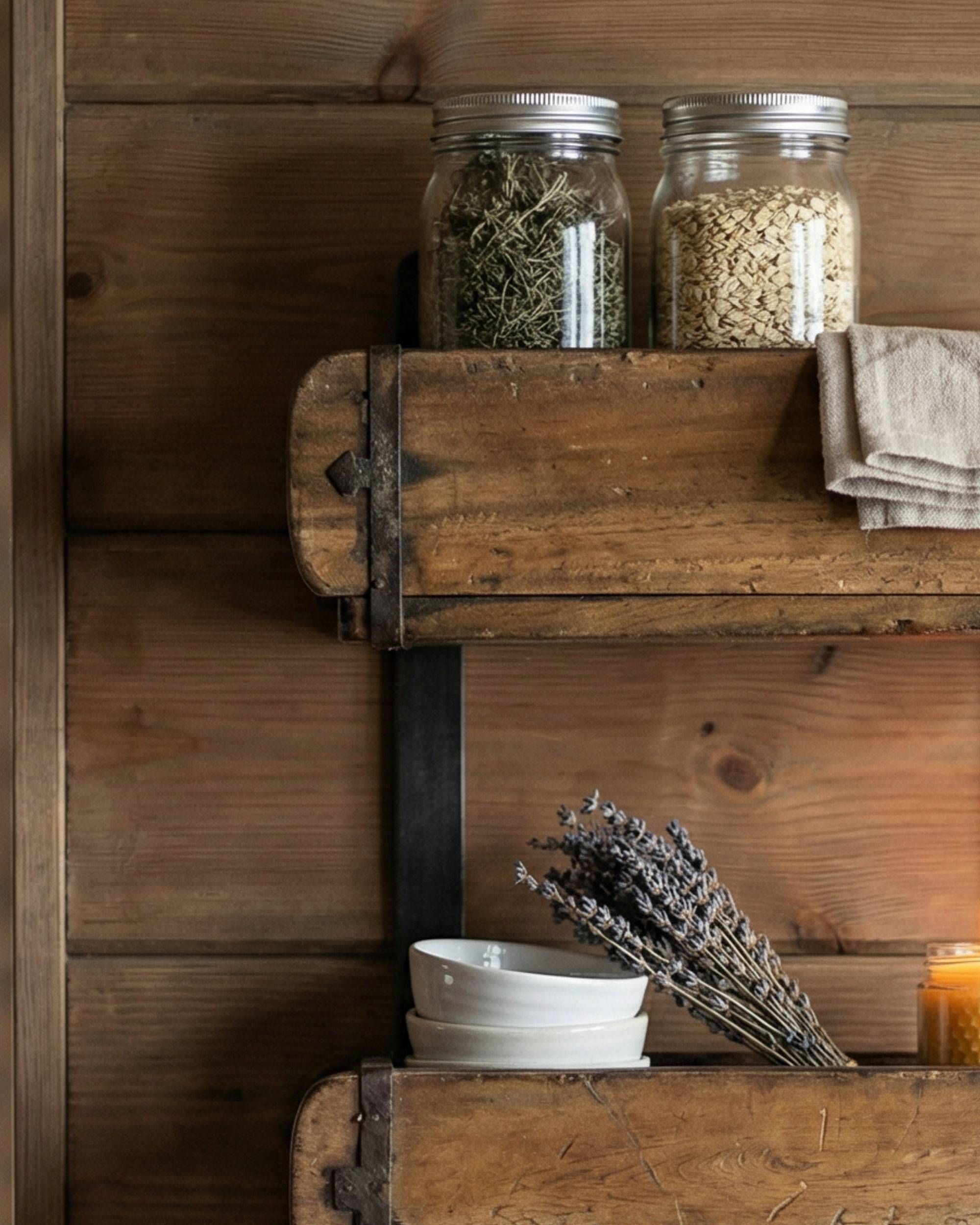 Trefarget trehylle med tre bokser fra Sjælsø Nordic