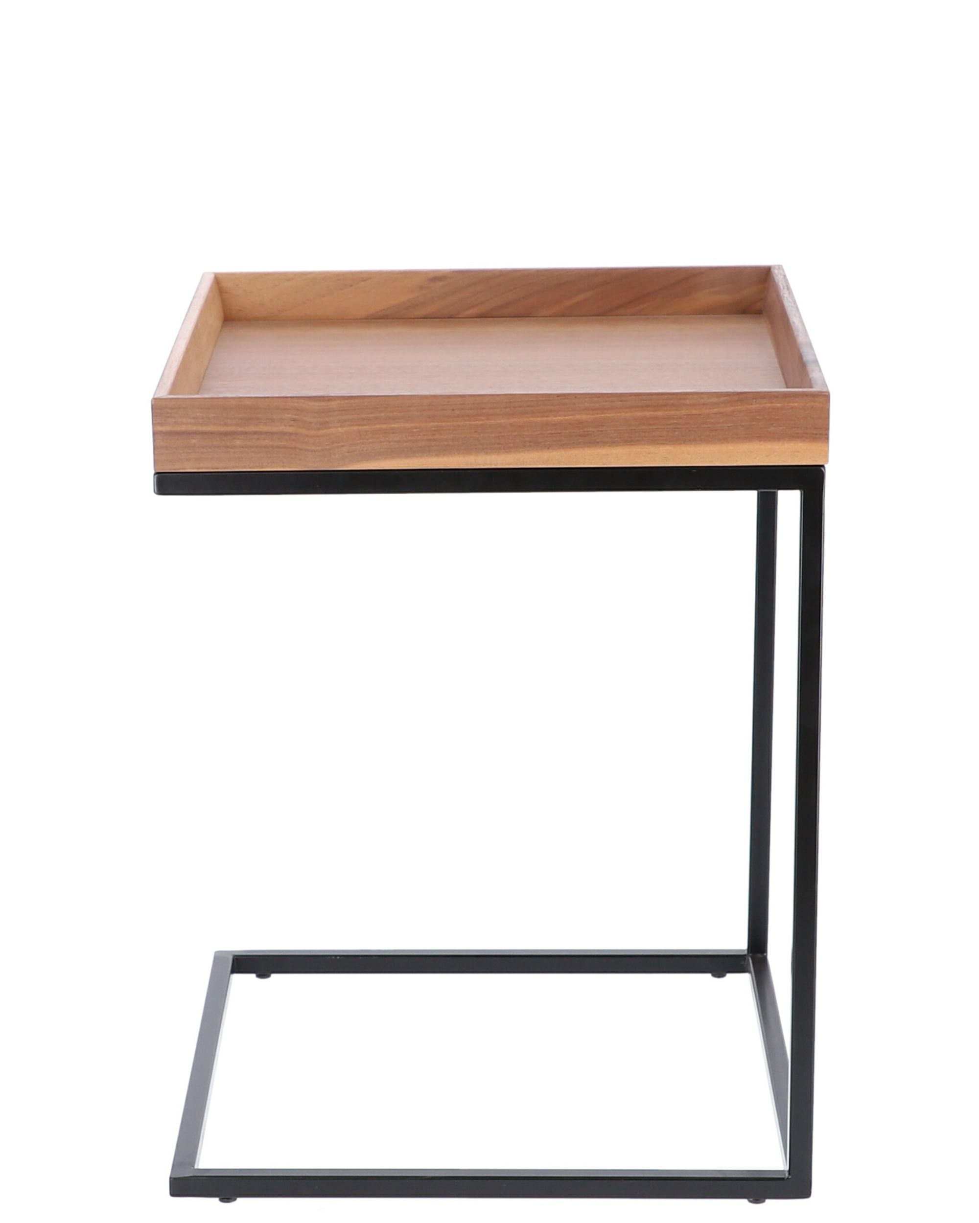 Jan Kurtz Pizzo sidebord detalj: avtagbar bordplate/brett i tre og svart metallramme.