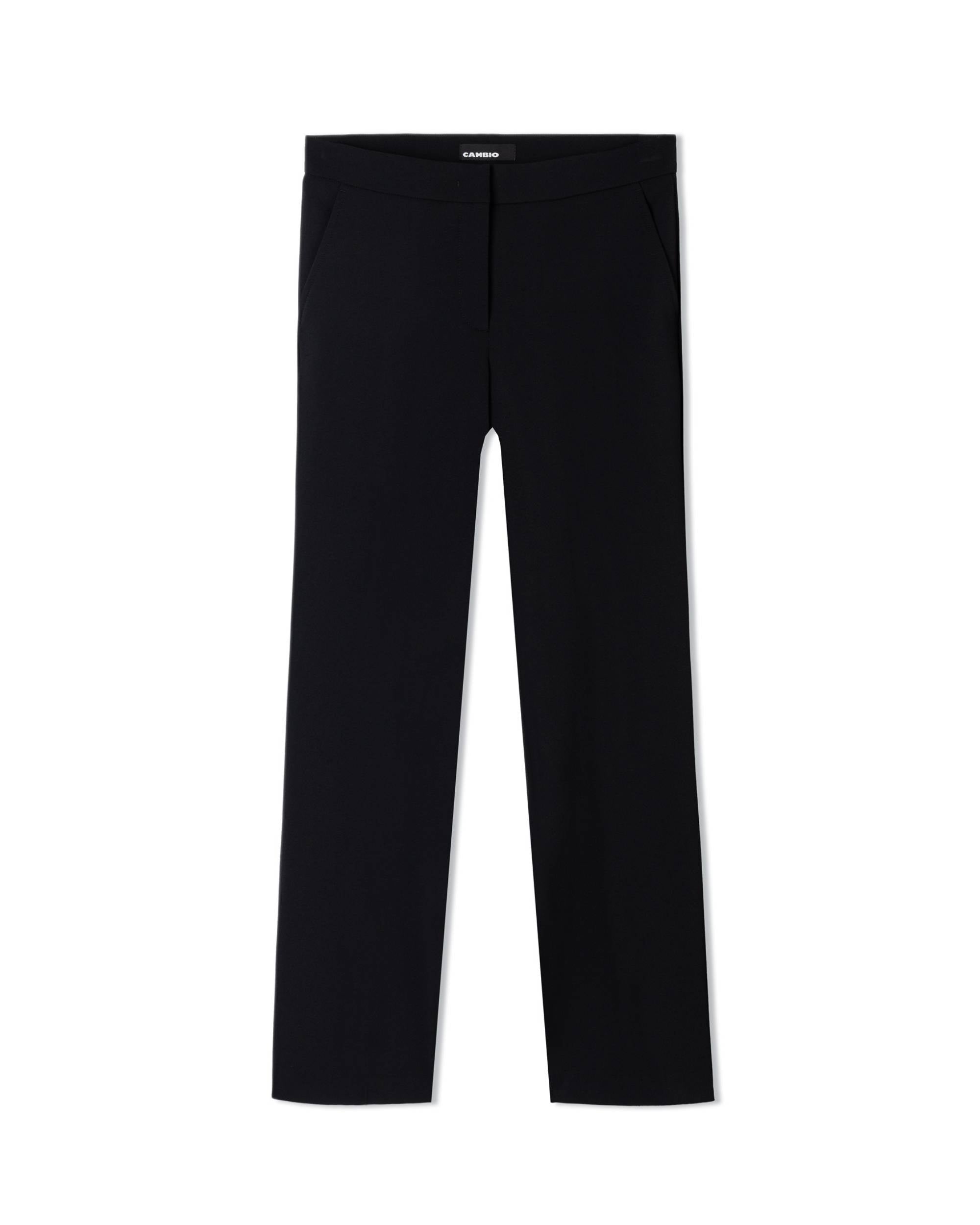 Cambio Sugar dressbukse, klassisk sort med rette ben, midwaist, sydd legg, sorte glidelås og lommefor