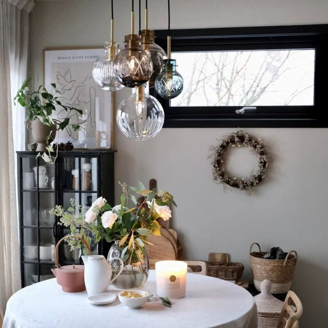 Kombinasjonslampe Morgendis av krystallkuler fra Hadeland Glassverk